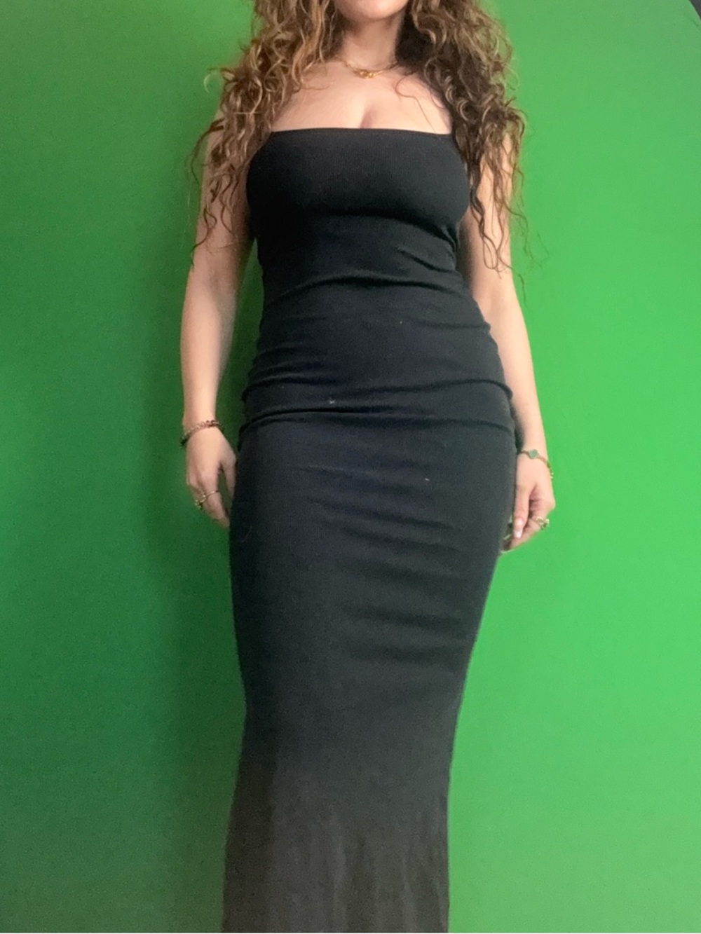 SKIMS Black Strapless Bodycon Maxi Dress